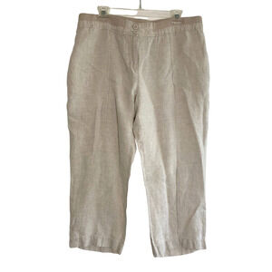 Chico's Womens Size Medium Capris 100% Linen Crop Length Wide Leg Pockets Khaki